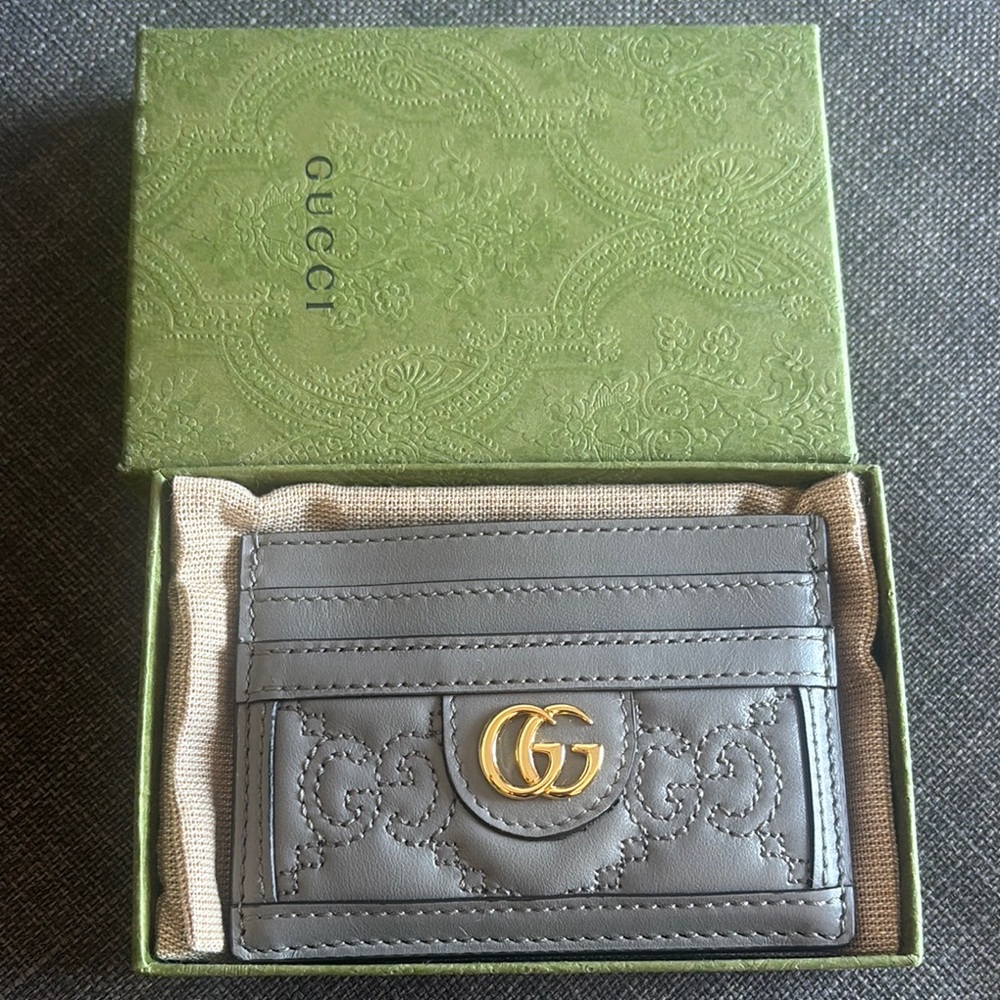 Gucci Gray Card Holder with Gold Logo